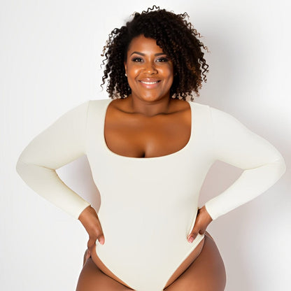 Long Sleeve Thong Bodysuit (Square Neck)