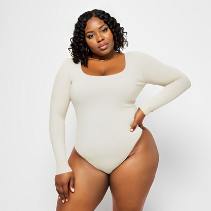 Long Sleeve Thong Bodysuit (Square Neck)