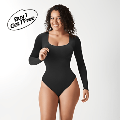 Long Sleeve Thong Bodysuit (Square Neck)
